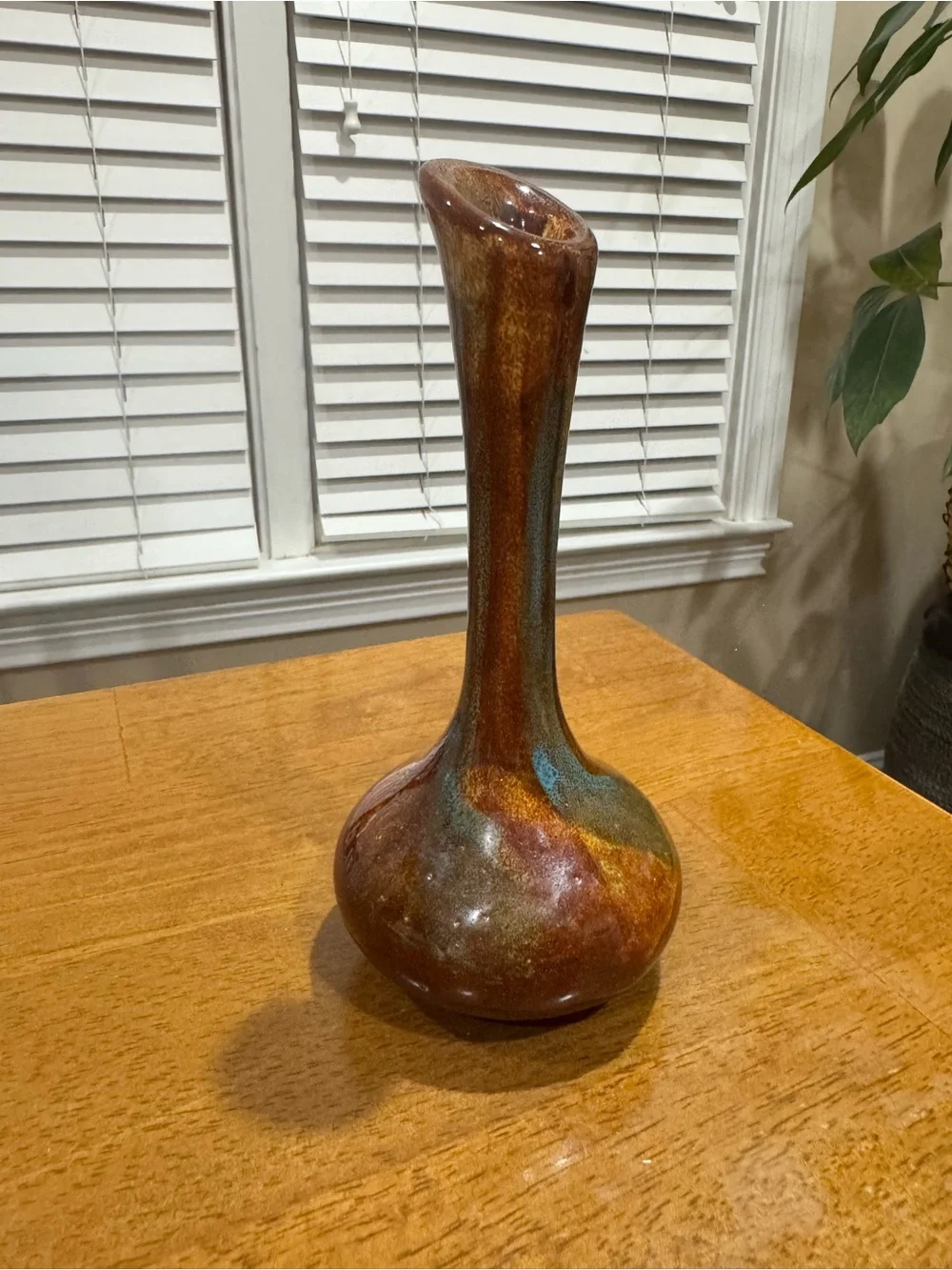Glaze Pottery Stoneware Bud Vase Signed Brown
